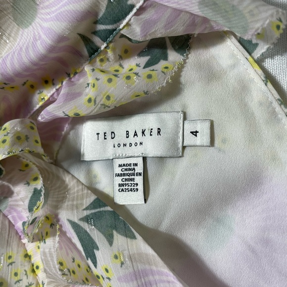 Ted Baker London Suttonn Twist Neck Frill Detail Mini Floral Dress US size 10 - Picture 7 of 9